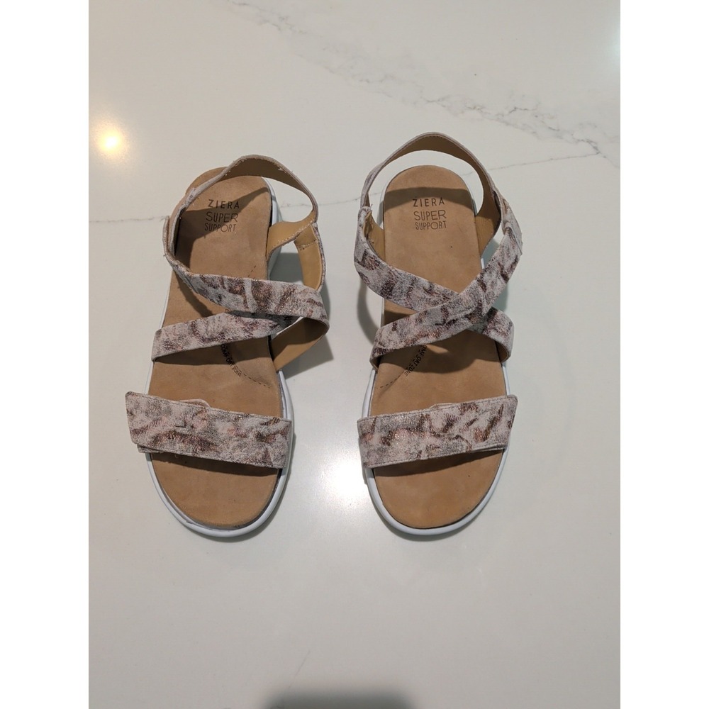 Ziera Super Support Kenzie Comfort Leather Sandals Beige Gold Walking Shoes 10.5